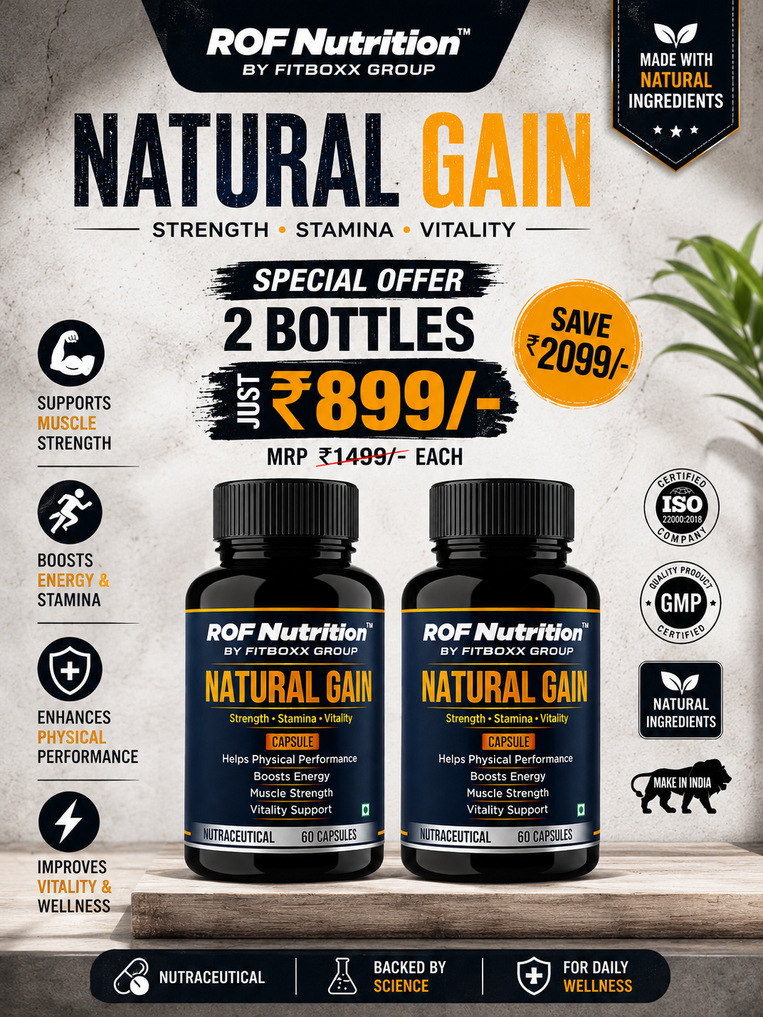 ROF Nutrition Natural Gain Capsule – 60 Capsules